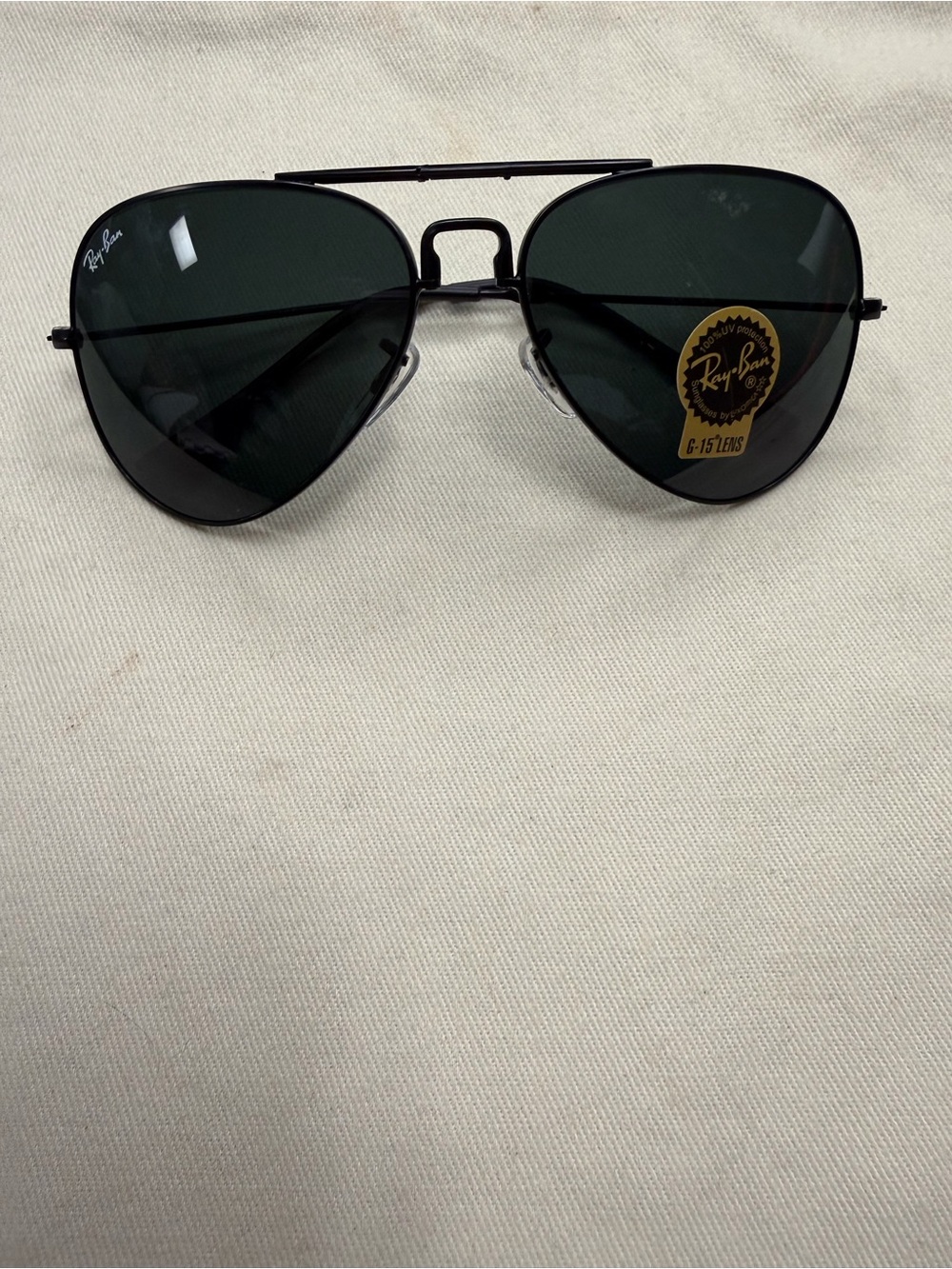 Ray-Ban Aviator Sunglasses - Black Frame, Dark Green Lenses